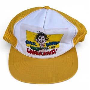 Men’s M/L Funny Joke Yellow and White Work Graphic Trucker Hat